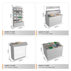 Retail Store Furniture Grey Wooden Sample Island For Space-Saving Store Shelf