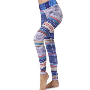 Multicolor Moisture Wicking Workout Patterned Yoga Pants Rainbow Color Polyester