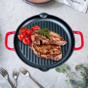 Customized Stove Top Grill Pan Enamel Coating With Two Handles