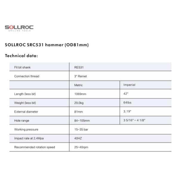 High Air Pressure SRC531 RC Drill Hammer For Water Well Drilling