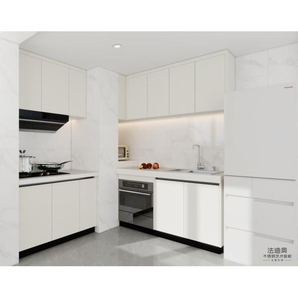 Compact White Stainless Steel Kitchen with Two-Wall Layout