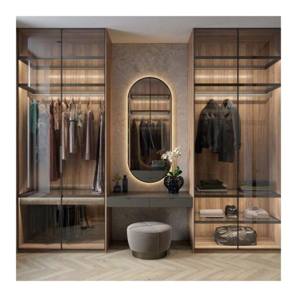 Modern Design Custom Aluminium Frame Glass Door MDF Walk-in Closet with Center