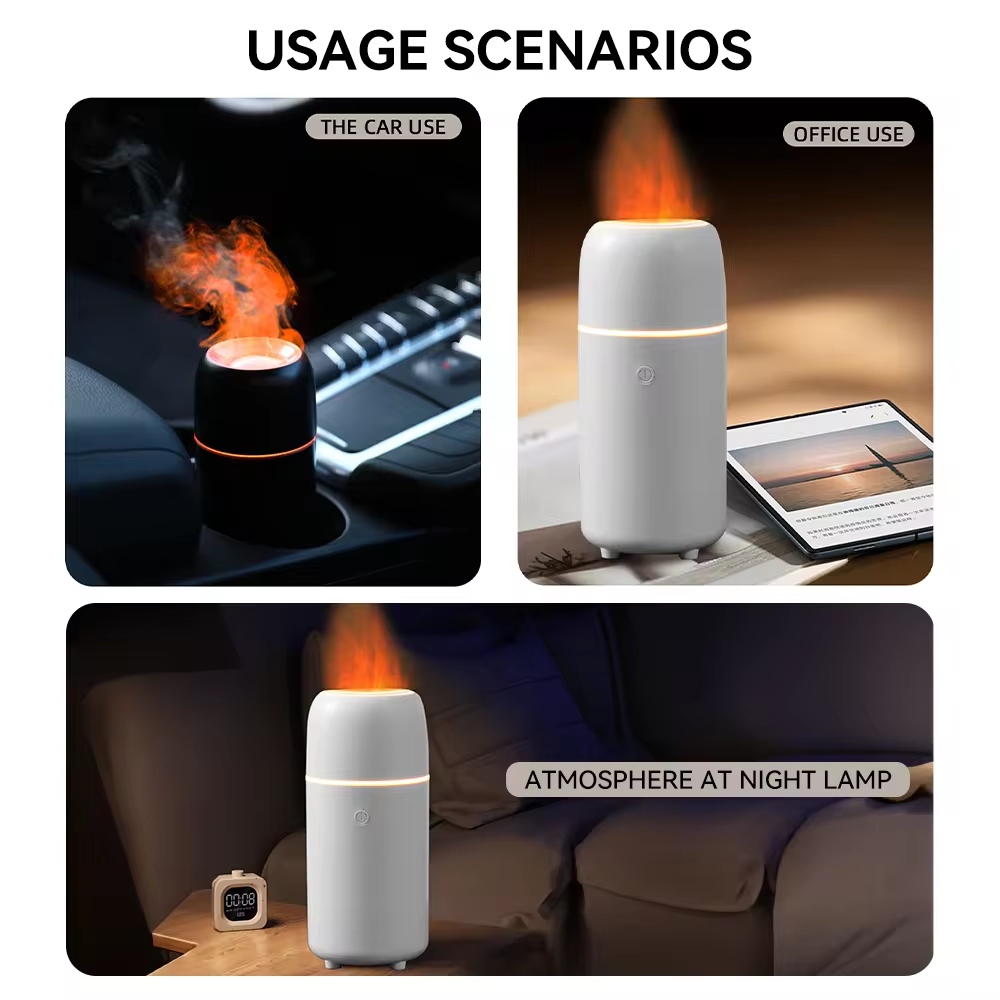 Mini Portable USB 100ml Household Aroma Diffuser Air Humidifier Mist Diffusor With Simulation Flame Night Light for Car