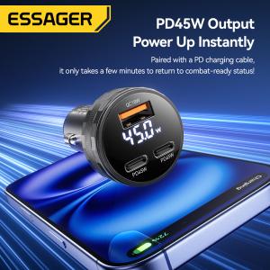 ESSAGER ES-CC25 QC18W USB-A Dual PD45W USB C Car Phone Charger Adapter With