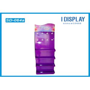 Purple Advertising Cardboard Peg Hook Display Rack With 4 Pallet