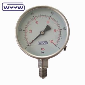 Dry SS304 Bourdon Sedeme Pressure Gauge Back Connection 4'' Size