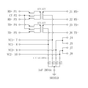 MOX-RJ45-520 | LPJ6144AWNL Magnetic RJ45 Jack 10/100Base-T Power Enable