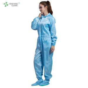 98% Polyster Fiber Hooded Anti Static Coverall With Boots Reusable Gown In SMT