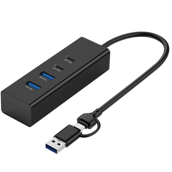 Dual Port USB A C HUB with 4Ports Data Expansion Design Black Color Aluminium Material