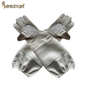 Thick Canvas And Mesh Longsleeve Sheepskin Beekeeping Gloves With Breathable