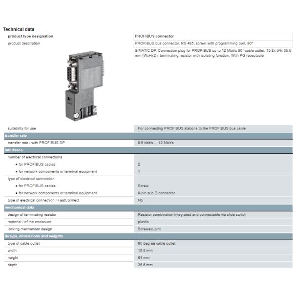 6ES7972-0BB12-0XA0 Siemens SIMATIC DP Communication Wire Connector 100% Original