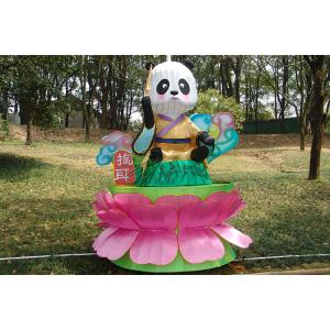 Characteristic Panda Decoration Fabric Chinese Lanterns Display Zoo And