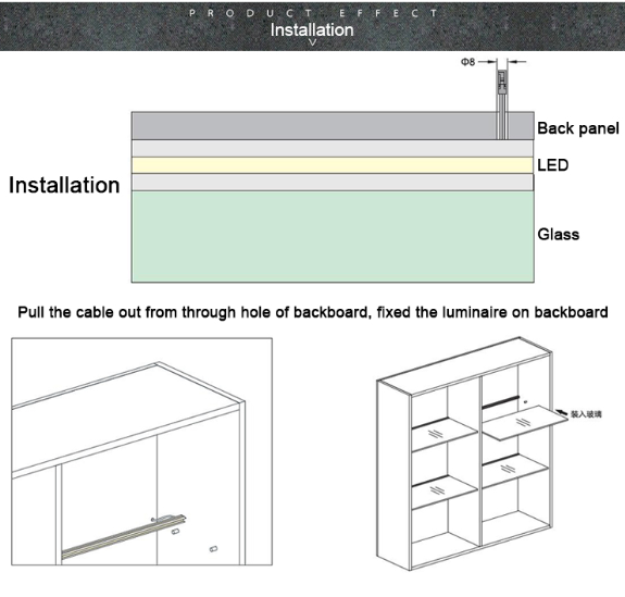 A2102 Surface Mounted LED Glass Clip Light 1000*24*12mm DC12V 7.2W/m SMD2835 60PCS/M Energy Saving