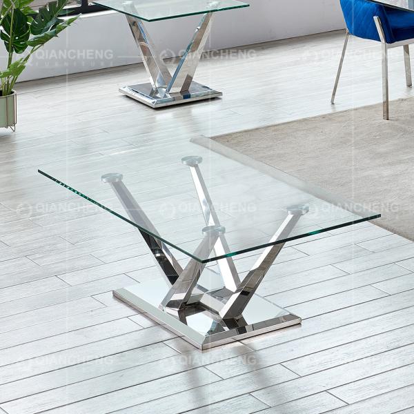 Light 50kg SS Coffee Table With Tempered Glass Top Rectangle Shape