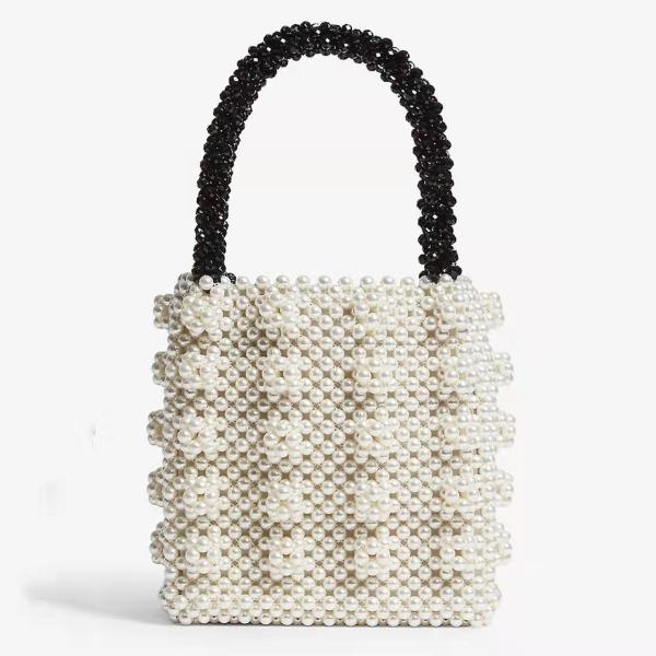 ODM White Pearl Beaded Handbag Acrylic Flat Bead Material 10cm Height