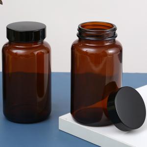 Wholesale 8oz 16oz 250ml 300ml 400ml 500ml Amber Brown Pharmaceutical Boston Round Glass Capsule Bottle with Black Cap and Induction Liner from china suppliers