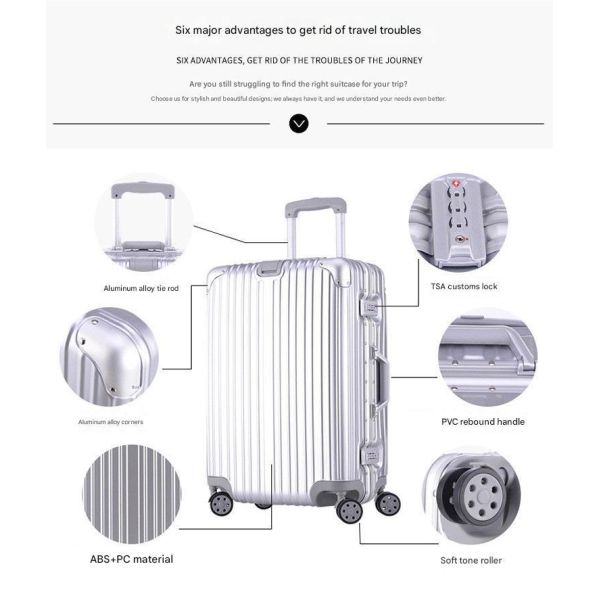 21520 Diamond Style Aluminum Frame Suitcase with TSA Customs Lock Aluminum-Magnesium Alloy and Silent Universal Wheels