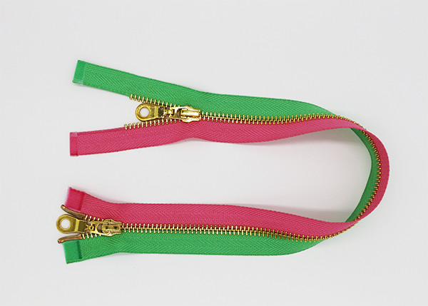 Quality Auto Lock Slider Gold Customized Two Way Metal Zip Fluorescent Color Tape For Jacket for sale