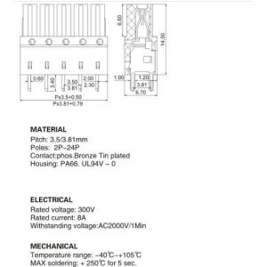 Spring Type Pluggable Terminal Block 3.5 / 3.81 Mm Pitch Connector