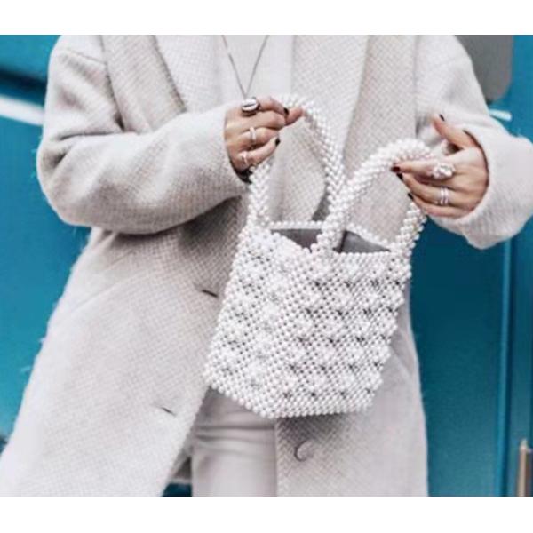 ODM White Pearl Beaded Handbag Acrylic Flat Bead Material 10cm Height