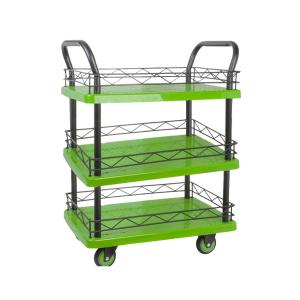 330kg Double Armrest 3 Tier Rolling Cart With 4 Silent Inflatable Caters