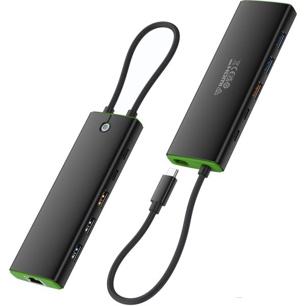 USB-C Multiport Hub with Touch-Sensitive MST/SST Switch, Dual 4K60Hz HDMI, and 10-Port Expansion for Workstations