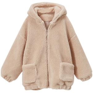 Womens Autumn Winter DTM Hooded Open Front Lamb Wool Coat