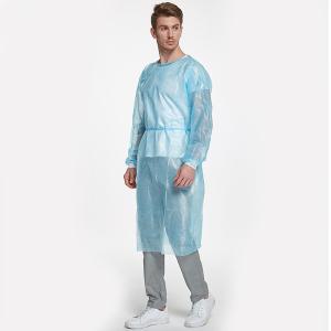 AAMI Level 1 Cheap Disposable Blue PP Nonwoven Isolation Gown With Knitted Cuff