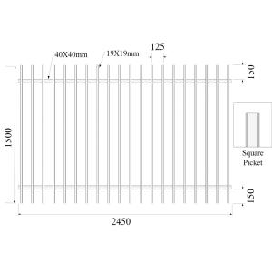 Wholesale Square Picket 19x19mm 2 rails 40mmx40mm x 1.6mm H1500mmxW2450mm Hercules Fencing from china suppliers