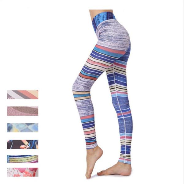 Multicolor Moisture Wicking Workout Patterned Yoga Pants Rainbow Color Polyester