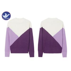 Mock Neck Half Cardigan Knitted Womens Knit Pullover Sweater Contrast Color