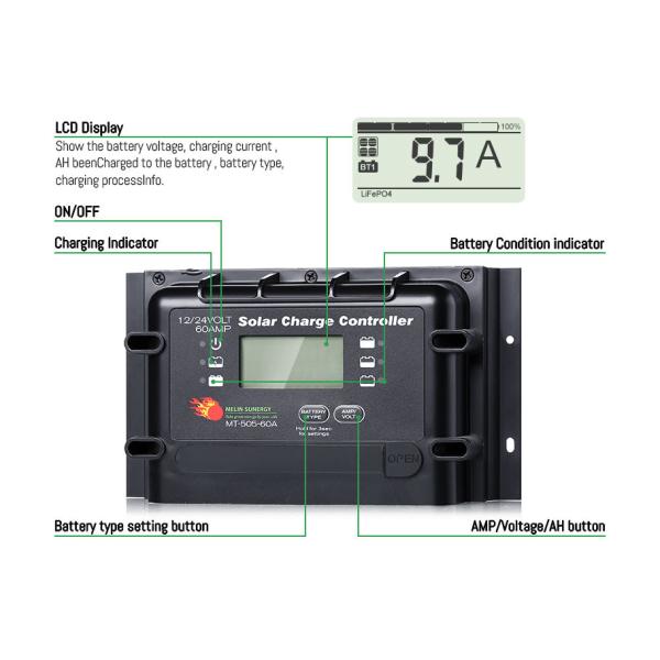 Quality 12V/24V Compatible IP22 Rated Digital Solar Charge Controller with 2 Years Warranty for sale