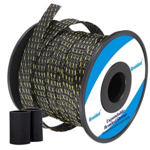 Black And Yellow Flexible PET Expandable Braided Sleeving Abrasion Resistant