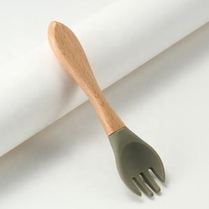 Food Grade Silicone Forks And Spoons Heat Resistant With Wooden Handle