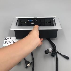 Smart office round edge desktop pop up power socket outlet with VGA rj45