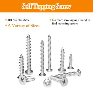 M3 4 5 6 Self Tapping Screws Assortment Kit Pan Head and Flat Head 304 Stainless
