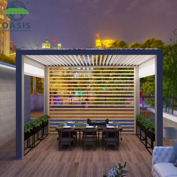 Quality Modern Bioclimatic Aluminum Louvered Pergola with Customized Colors Rain Wind Sensor and Adjustable Louvers for sale
