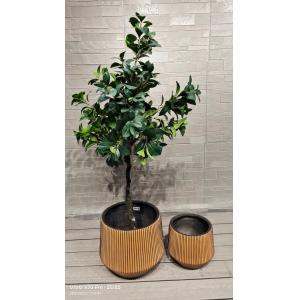 Golden - Brown Hue Stripe Patterns Round Fiber Clay Planter Durable Office