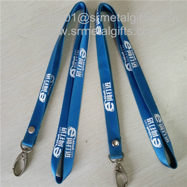 Quality Rivet seal polyester neck strap lanyard with metal clip hook, blue ribbon with rivet, for sale