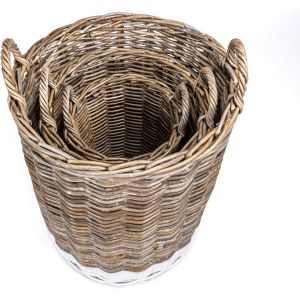 Hand-Woven Rattan Nesting Wicker Storage Baskets W/ Wheels And Handles, Seagrass