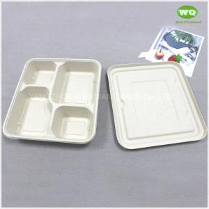 China Disposable 4-Coms Square Lunch Tray With Lid-Factory Offered Sugarcane Tableware-Leak Proof Takeaway Container With Lid on sale