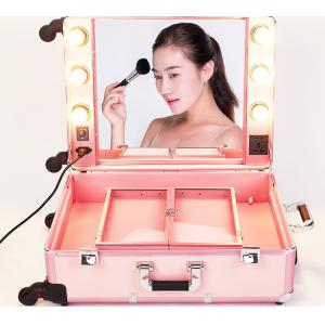 Aluminum Makeup Case With Mirror And Lights , Handle Fixed In The Top For Easy