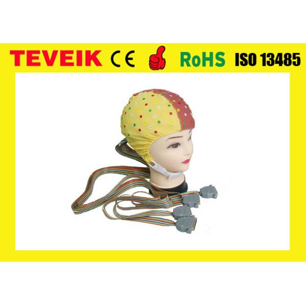 Reusable EEG Machine128 Leads Yellow EEG Skull Cap With Tin Electrode , CFDA