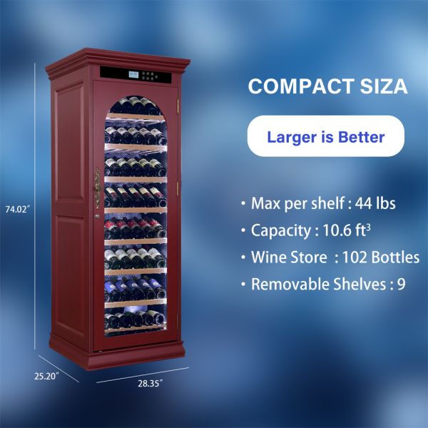 Free Standing Elegant Design Smart Digital Control Wood Wine Cooler with Classic Red Finish