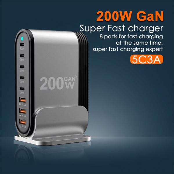 2024 New Products 200w 100w Univasal Usb-c Pd Type C Port Fast Gan Chargers Phone Ultra Usb C Wall Charger Charging