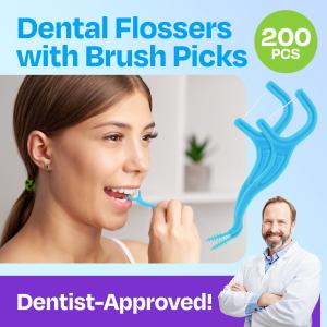 Mint Flavored Dental Flosser Toothpicks 200 Counts Helps Prevent Tooth Decay