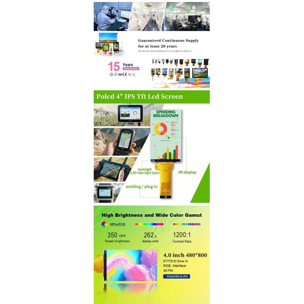 Polcd 480*800 Resolution LCD Panel 4 Inch RGB Interface ST7701S Ic Customizable TFT LCD Display Module