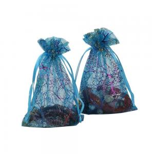 Wholesale Blue Organza 18x12&quot; Drawstring Gift Bags Biodegradable For Candy from china suppliers