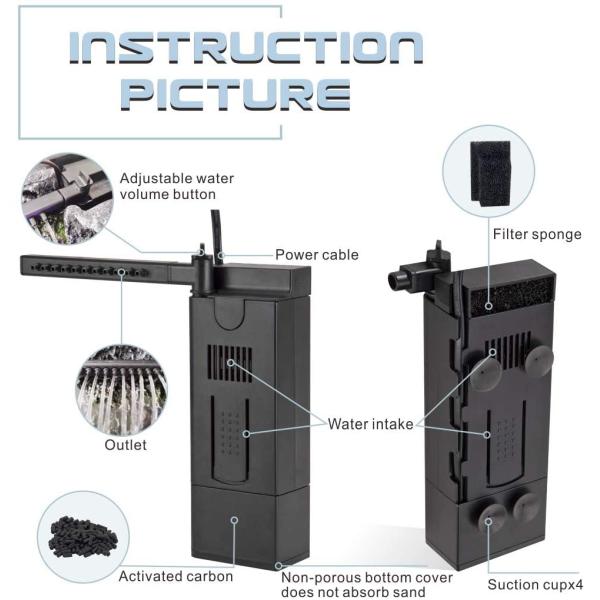 280GPH Aquarium Water Filter For 10 Gallon Tank