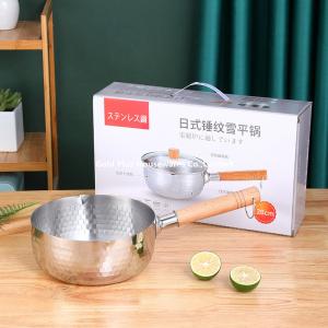 China Non stick sauce pan milk boiler pot with long wooden handle 22cm food grade stainless steel sauce pot on sale